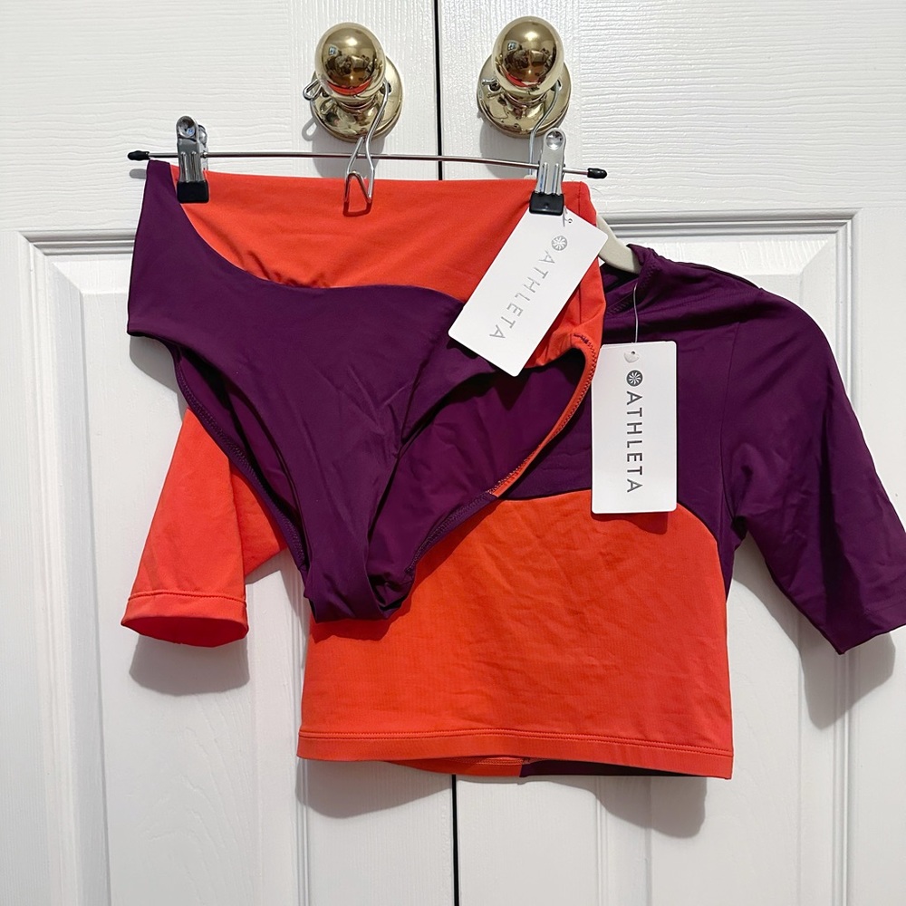 NWT Athleta half sleeve rash guard swimsuit bikini set